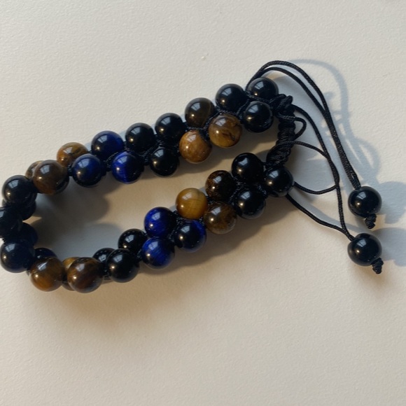 COPY - 38 Blue and Yellow Tiger Eyed Double Beaded Bracelet - Picture 3 of 4